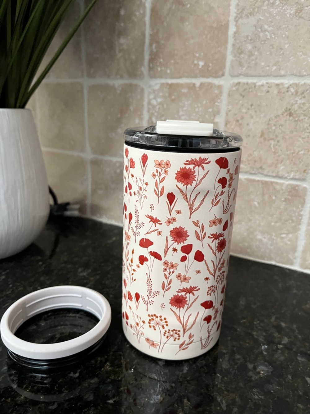 Poppy Cream & Red Floral Insulated Tumbler BruMate *Limited!** 3 in 1 trip - Picture 2 of 7